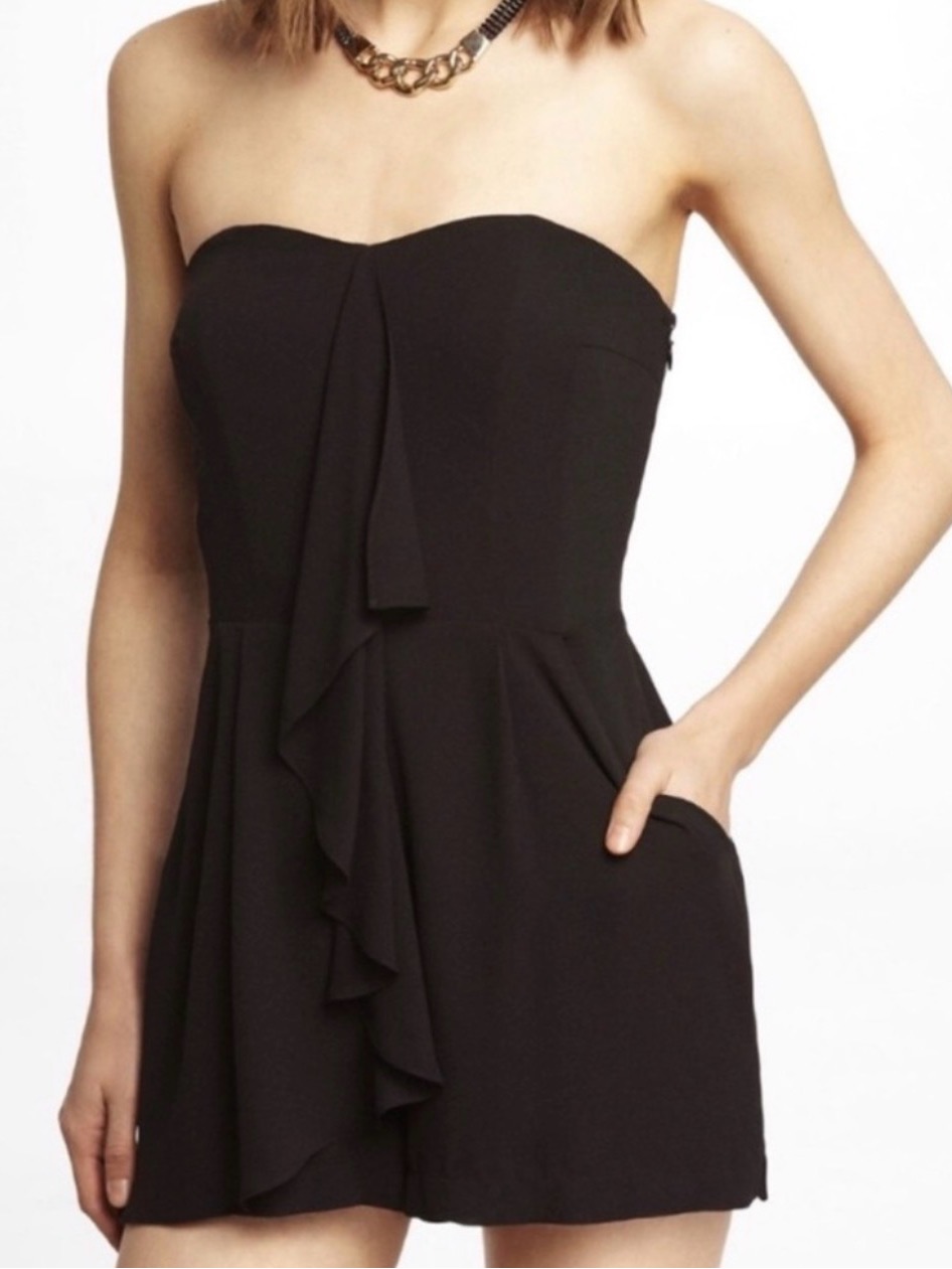Bcbgmaxazria Runway Strapless Black Ruffle-Front Dress
